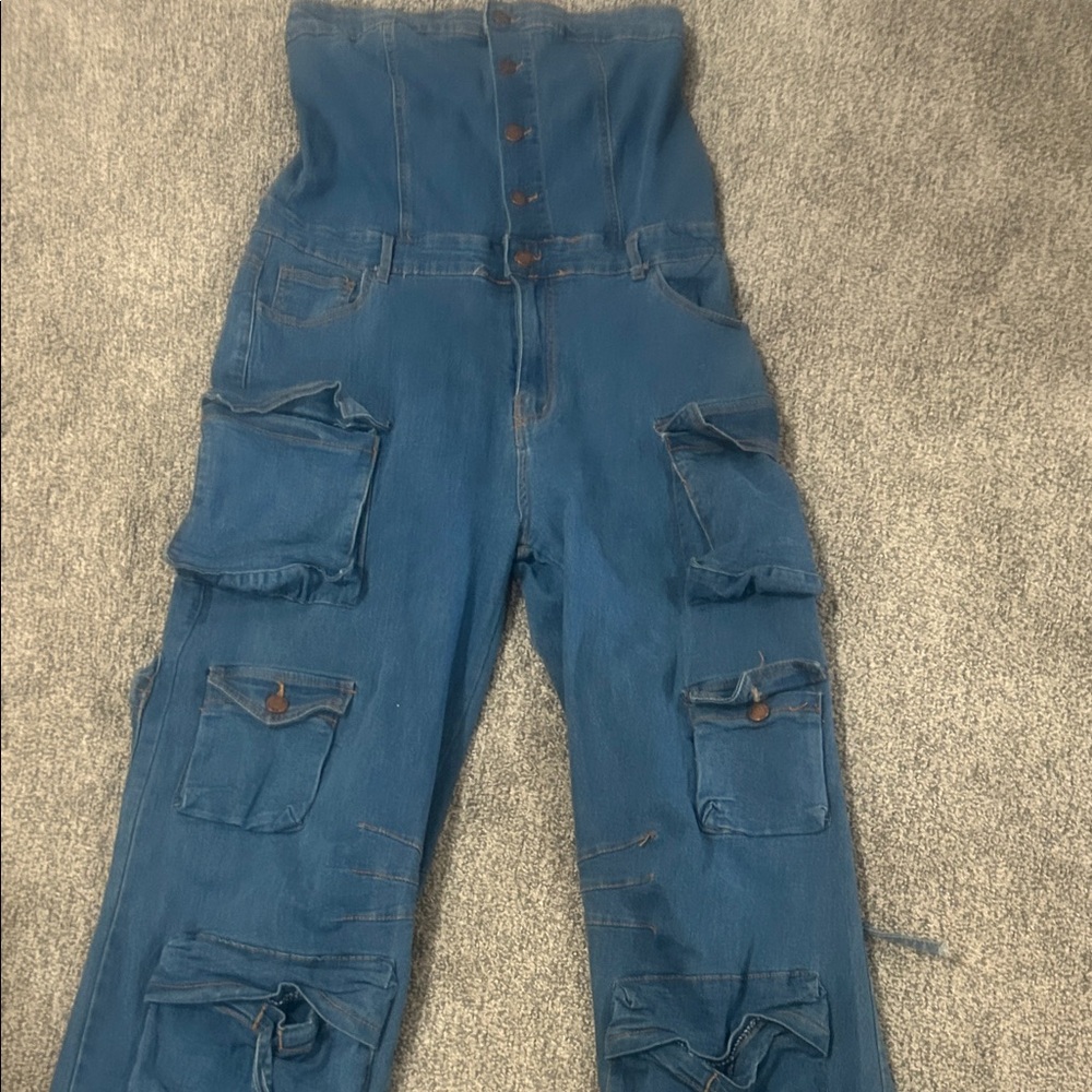 Y2K Stylish Blue Utility Jumpsuit - Picture 2 of 9